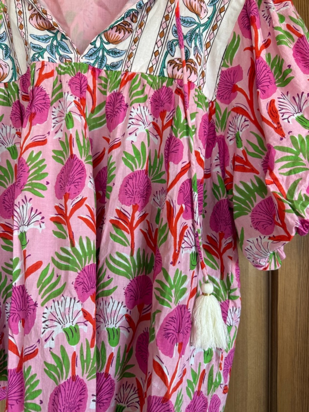 THML Pink Floral Embroidered Peasant Blouse - Picture 2 of 4
